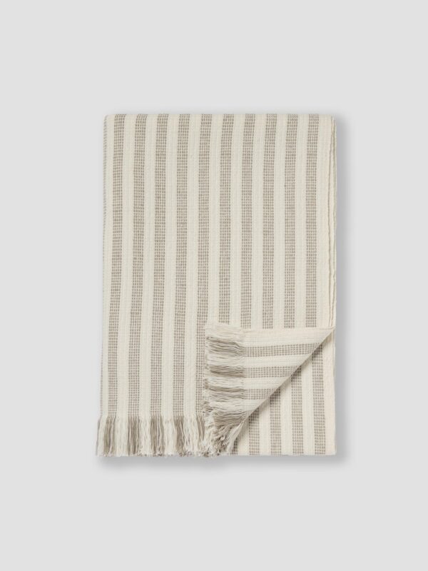 Oatmeal Striped Wool Throw Blanket - 140 x 220 cm
