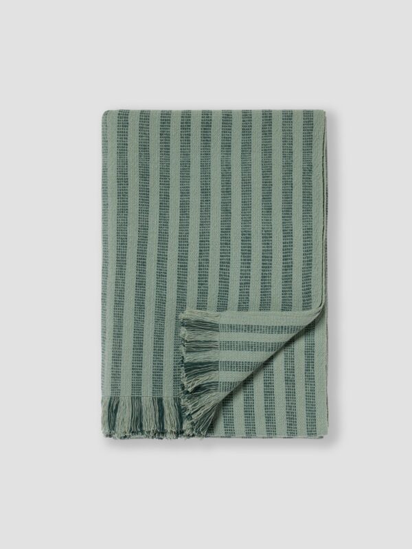 Pine Green Striped Wool Throw Blanket - 140 x 220 cm