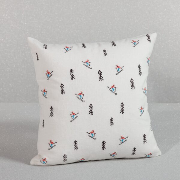 Trees and Skiers Cotton Embroidered Throw Pillow